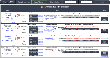 Screen with list of schools