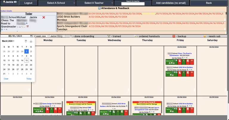 Screenshot of webpage showing an orange calendar view